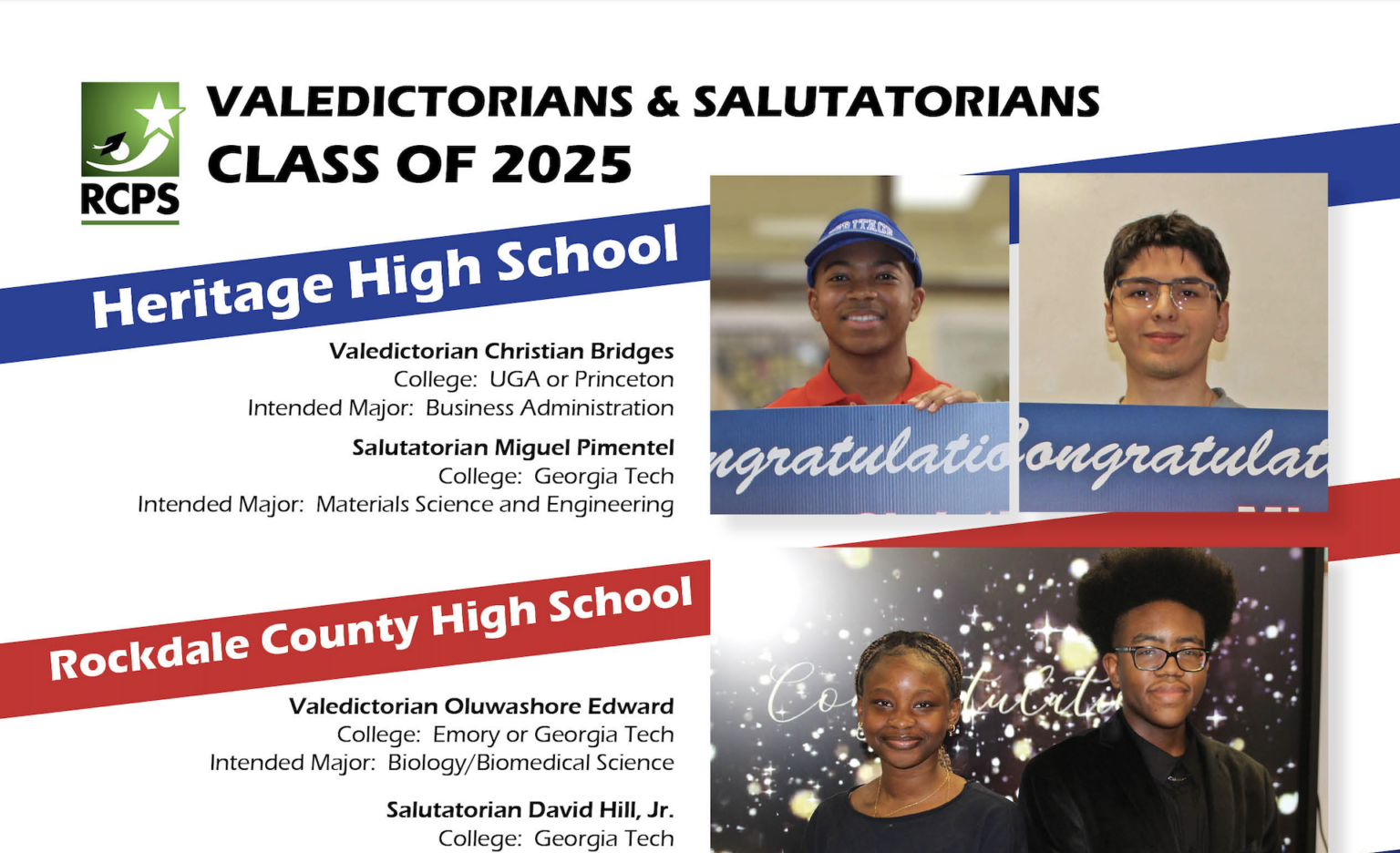 RCPS salutes Class of 2025 Valedictorians and Salutatorians